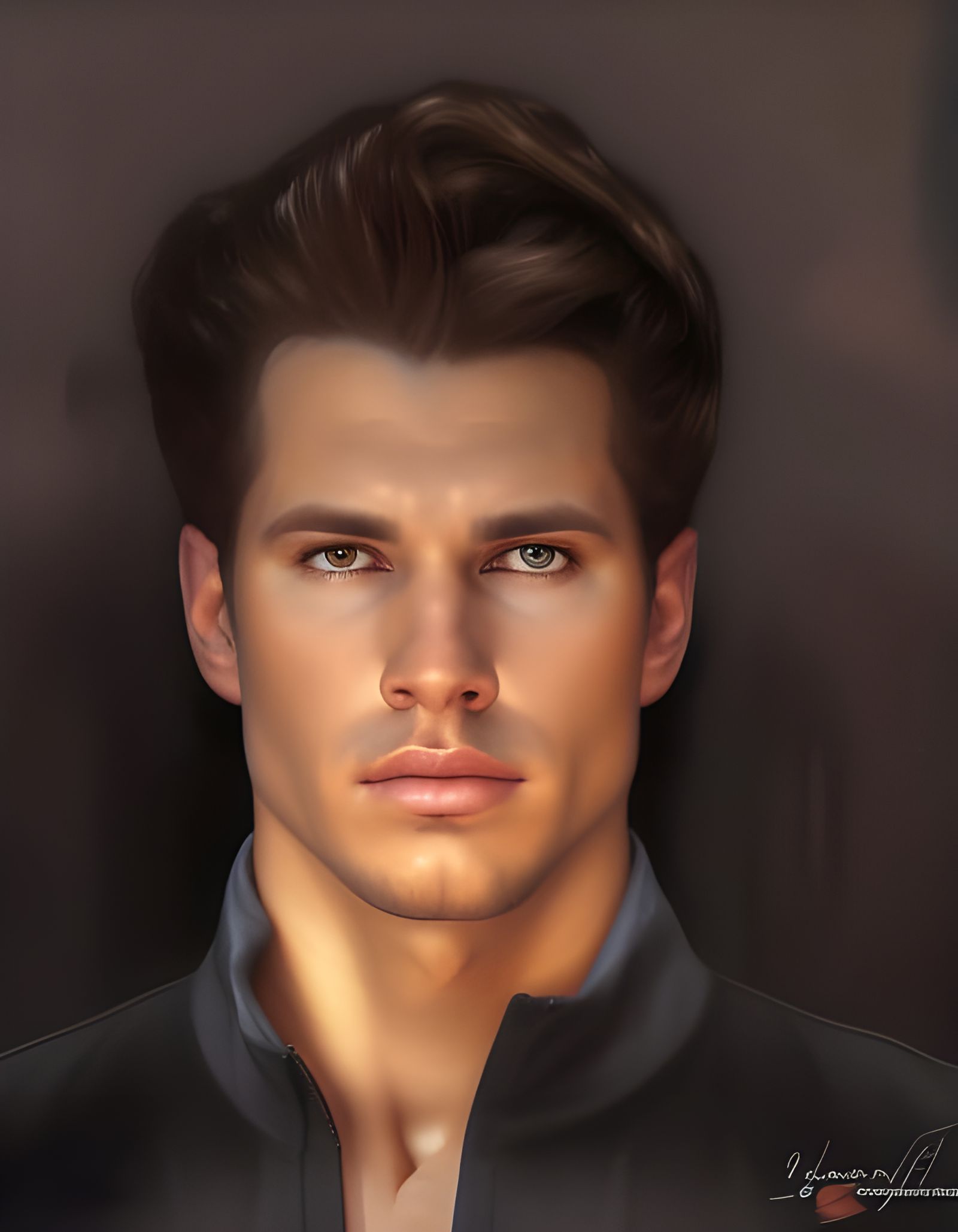 Hyperrealistic Portrait of Brunette Male Fitness Model
