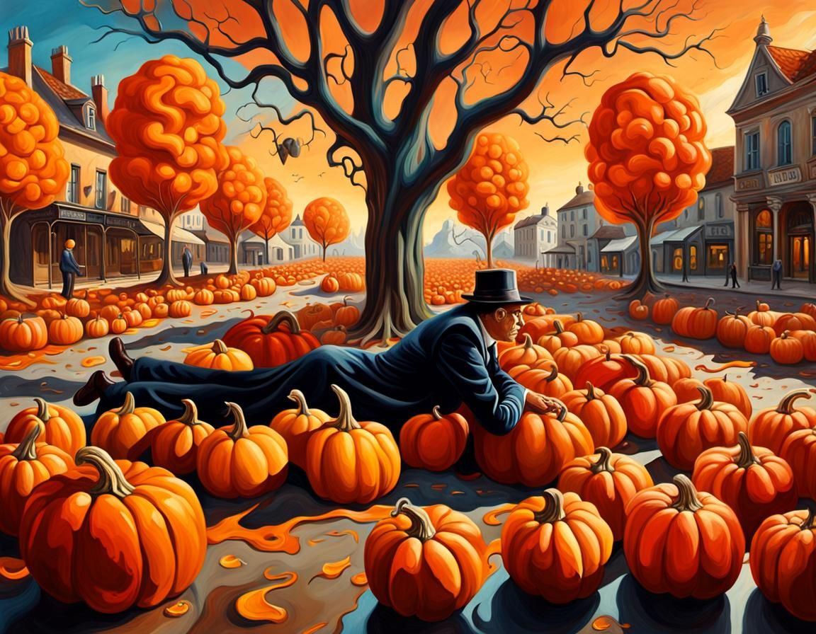 Surreal Halloween Scene in Oil on Canvas