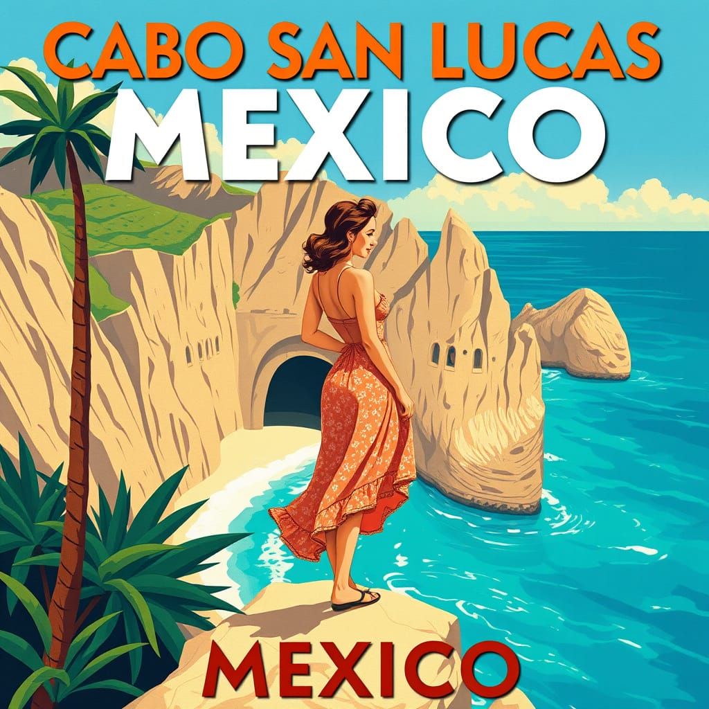 Cabo San Lucas: Vintage Travel Poster in Art Deco Style