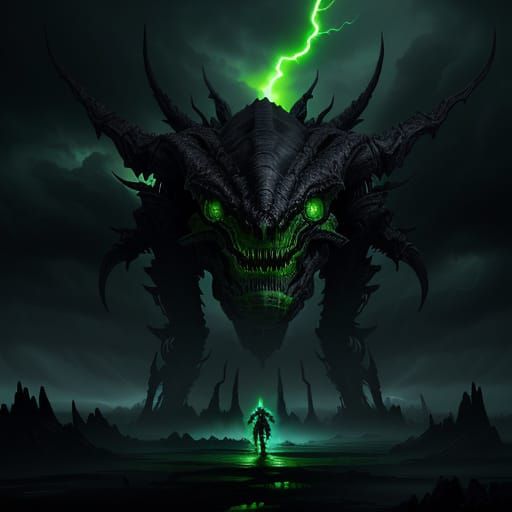 Cyberpunk Zerg Creature Unleashed Amidst a Stormy Alien Land...