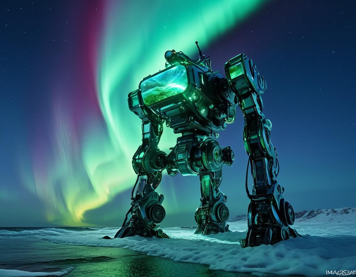 Mecha Under Aurora Borealis in Gratescape