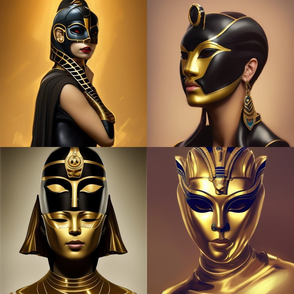 Egyptian Woman in Golden Mask: Art Nouveau Portrait