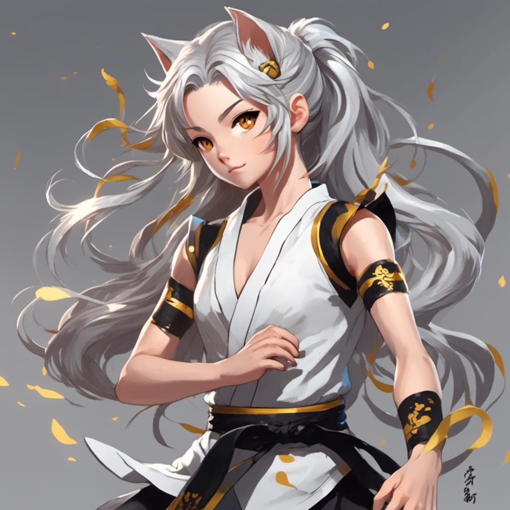 Anime Cat Girl with Dragon Tattoos in Manga Style