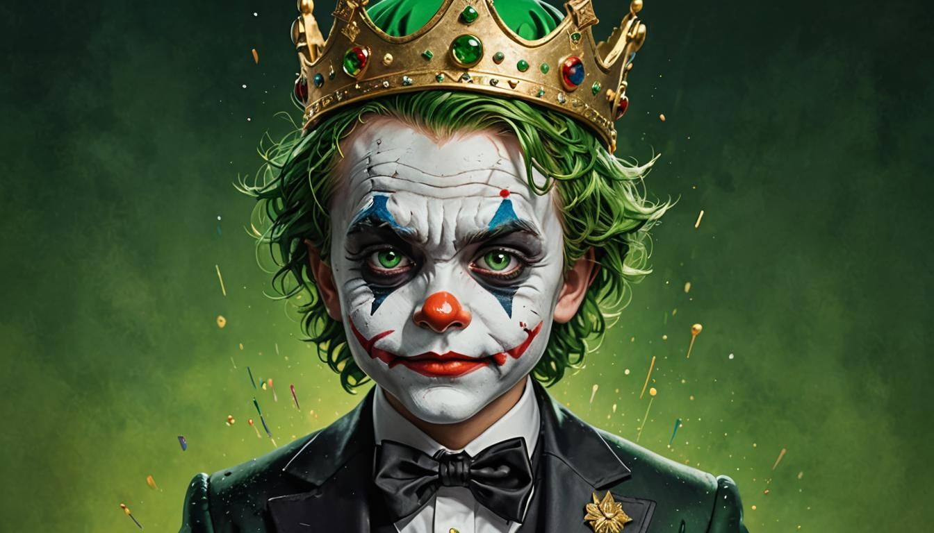 Hyperrealistic Joker Boy Portrait with Crown