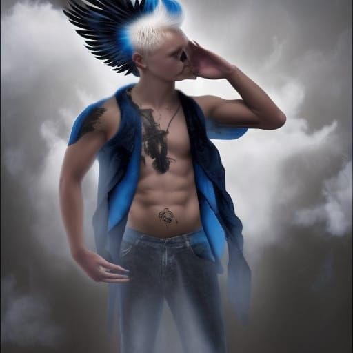 Teen Angel of Darkness with Blue Mohawk