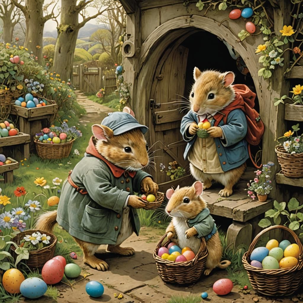 Brother and Sister Easter Egg Hunt, Brambly Hedge Style