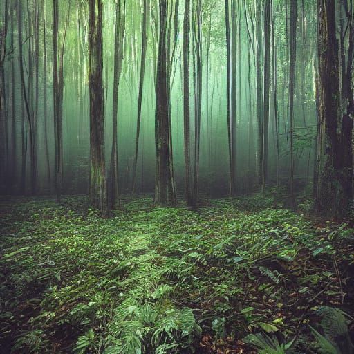 Ethereal Wild Forest Scene in Cyberpunk Digital Art