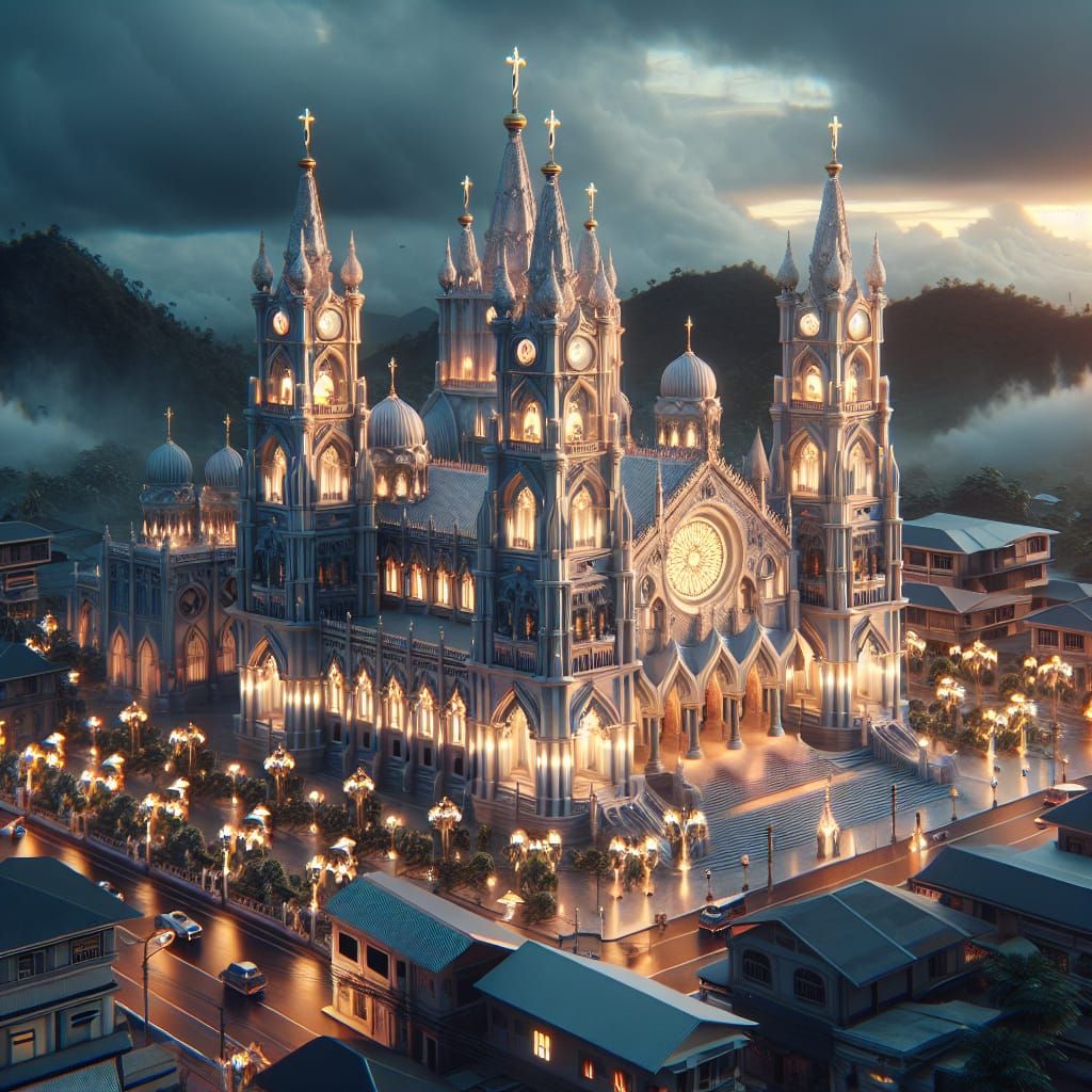 Detailed Religious Buildings in 3D Game Cinematic Style