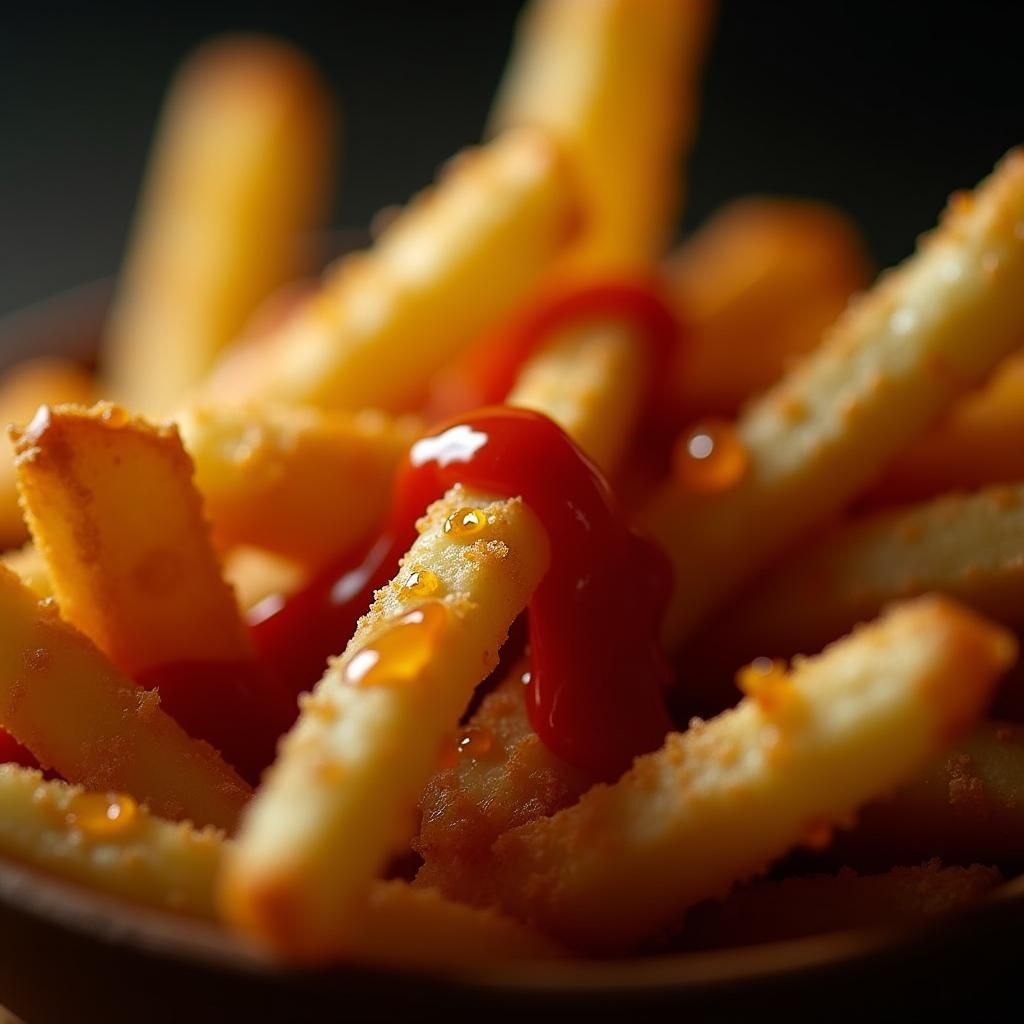 Crispy French Fries with Ketchup and Mayonnaise
