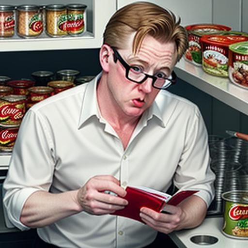 Man Reads Food Labels with Snide Expression