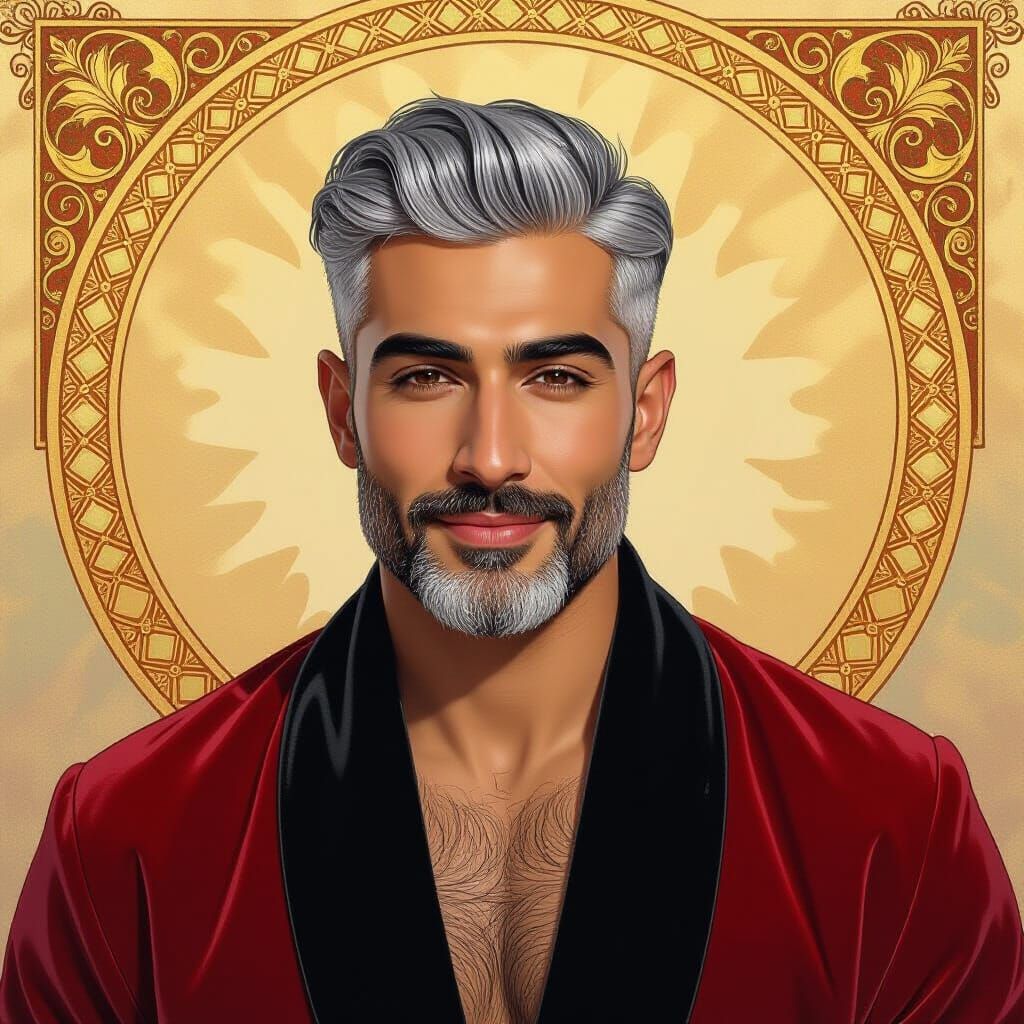 Handsome Iranian Man in Red Velvet Robe