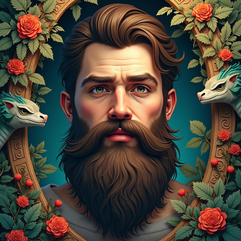 Bearded Man with Gap Teeth in Hyperrealistic Fantasy Art