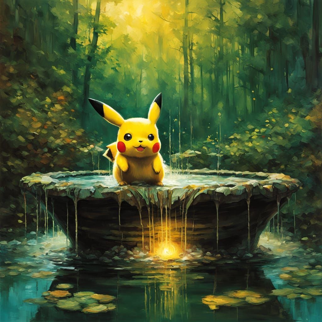 Pikachu At The Fountain 