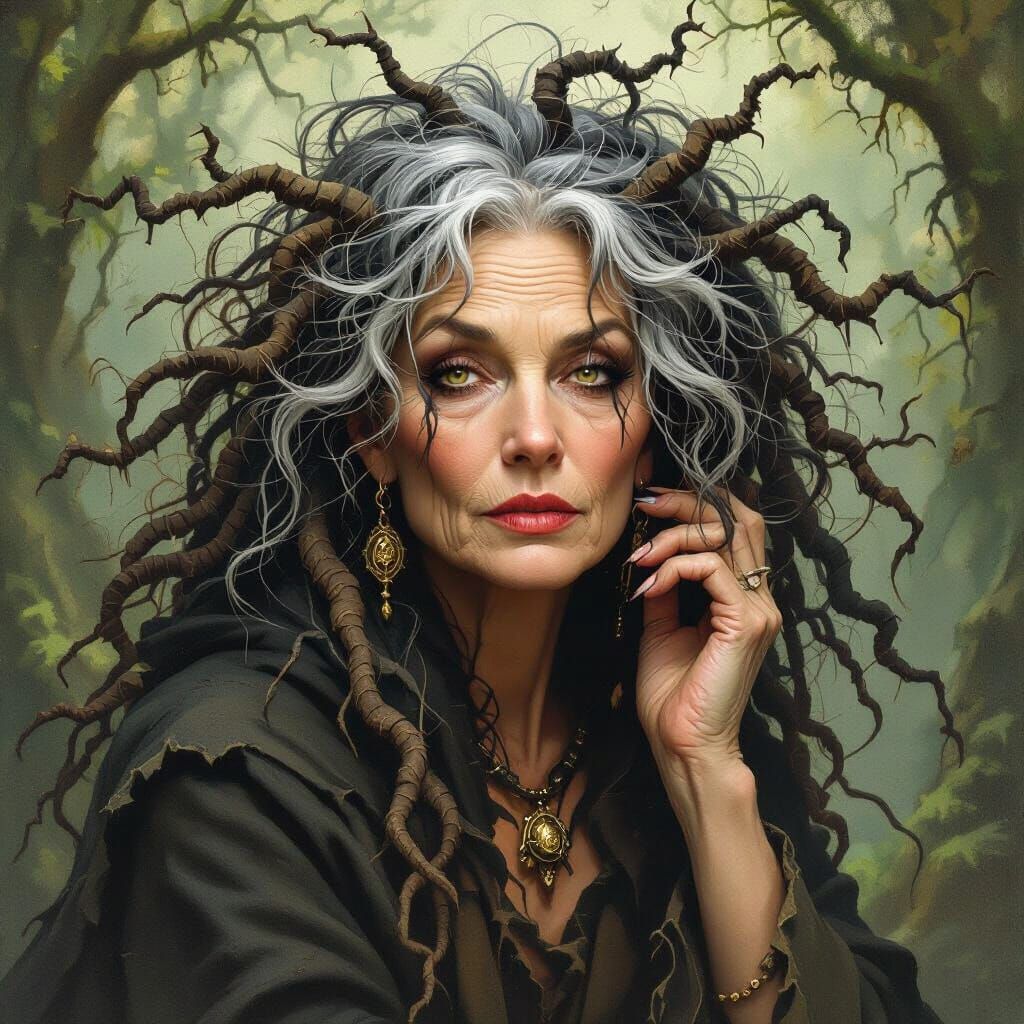 Sinister Forest Hag Portrait in Mystical Style