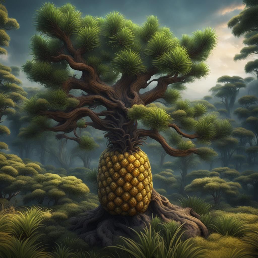 Elegant Pineapple Tree: Detailed Fantasy Concept Art