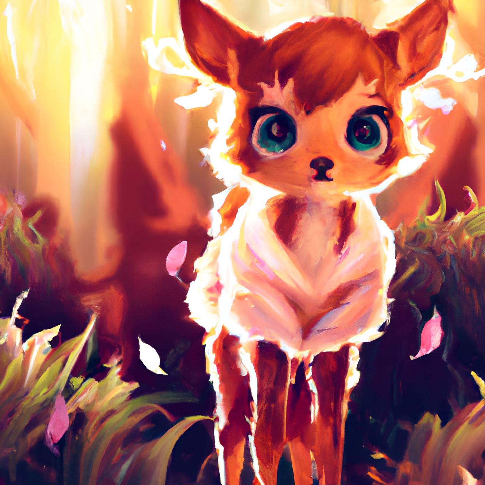 Kawaii Deer in Forest: Hyperdetailed Digital Illustration