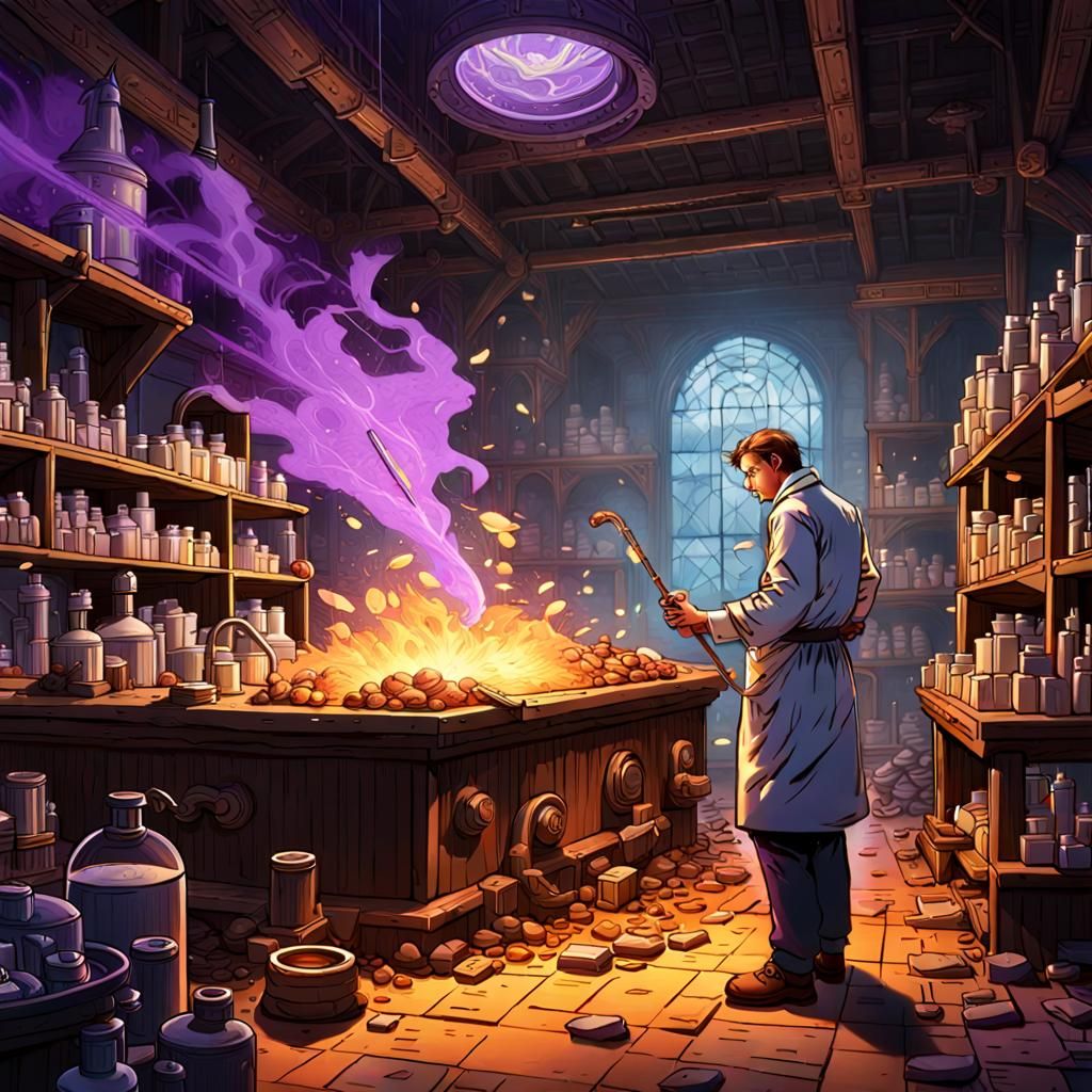 Laboratory Explosion in Dark Fantasy Style