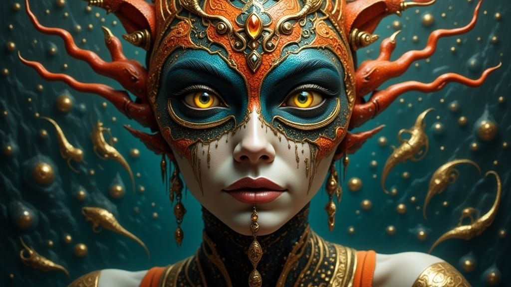Intricate Alien Mandala Portrait in Dynamic Lighting