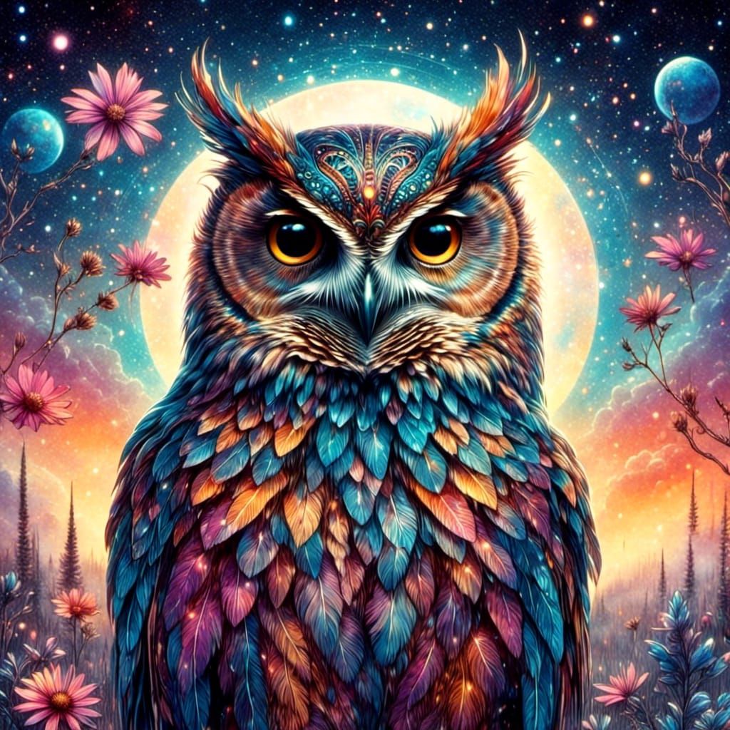 Owl Totem Spirit in Double Exposure Art