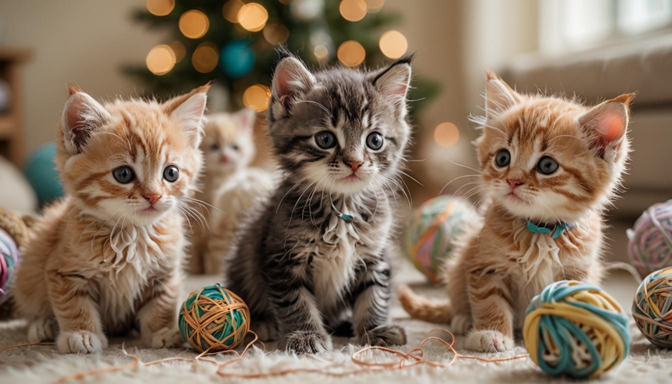 Kittens Play Indoors: Photo-Realistic Macro Photography