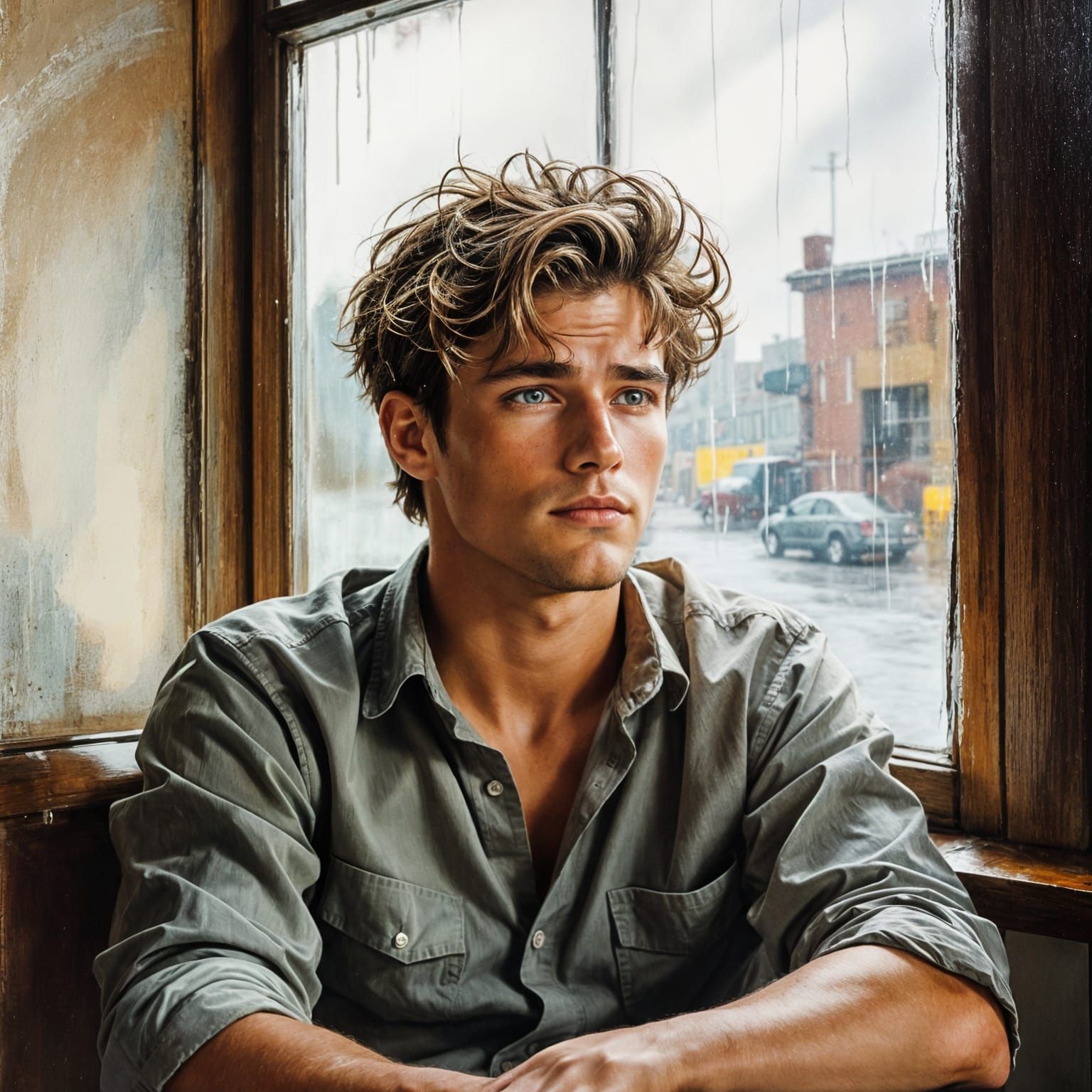 Contemplative Young Man in Painterly Realism Style