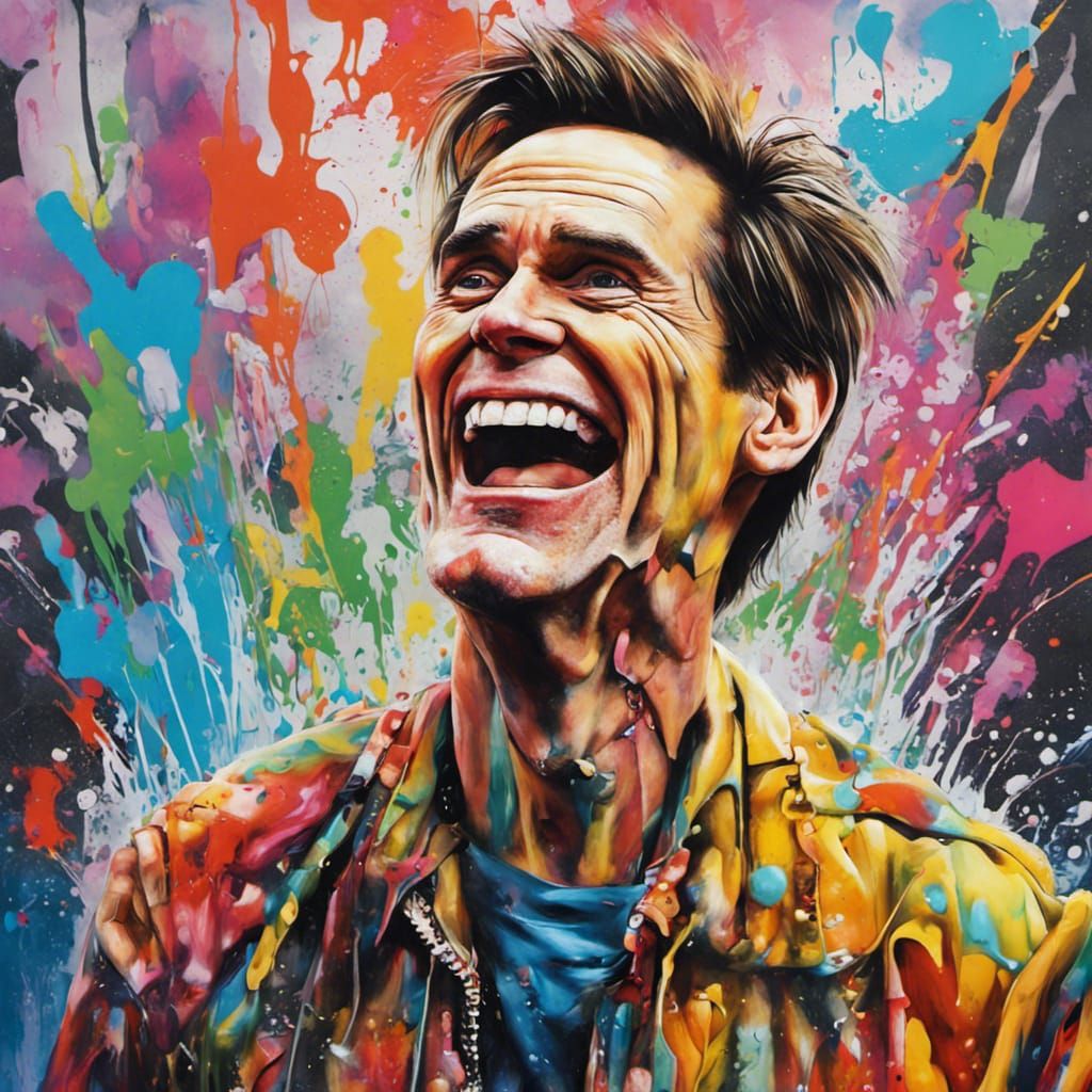 Jim Carrey Laughing in Graffiti Splash Art
