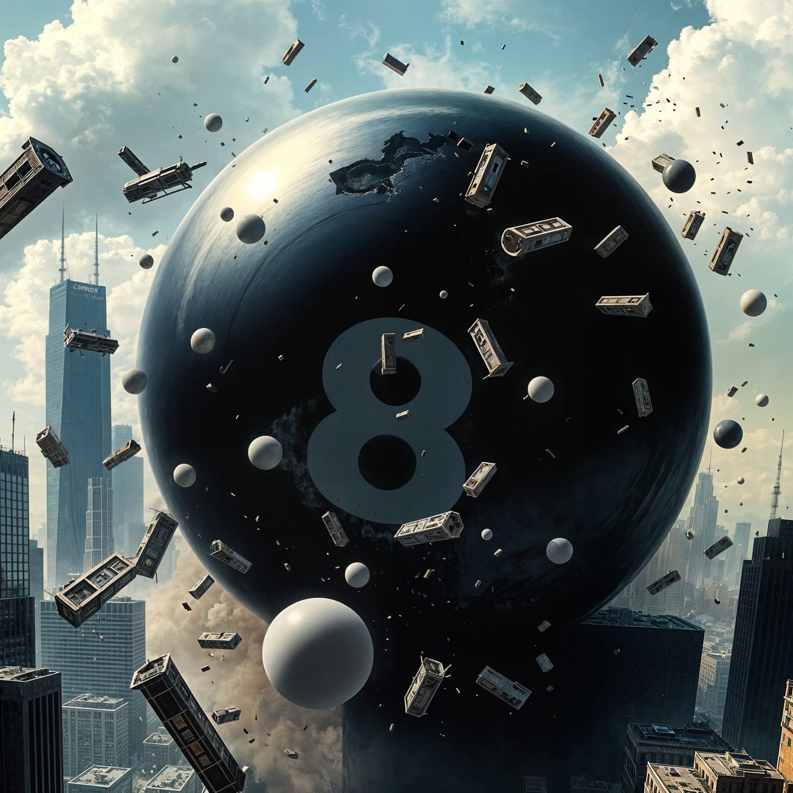 Giant Black Billiard Ball Destroys Metropolis