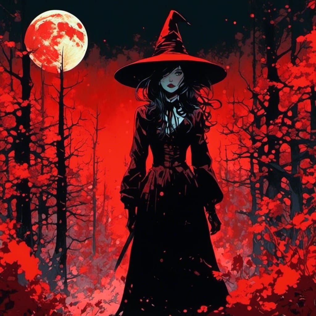 Red Moon Witch in Anime Space Style