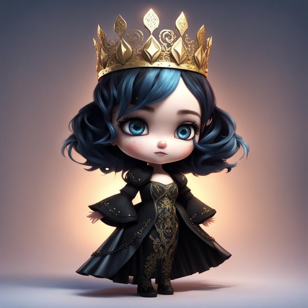 Chibi Gothic Girl with Diamond Crown in Pastel Colors