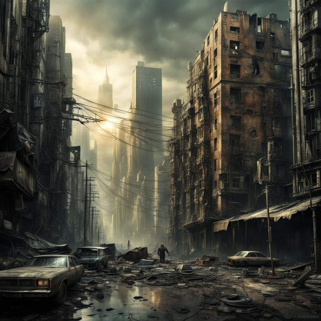 Post-Apocalyptic Cityscape in a Matrix Style
