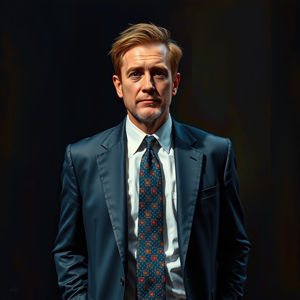 Dramatic Portrait of Man in Suit as Painting