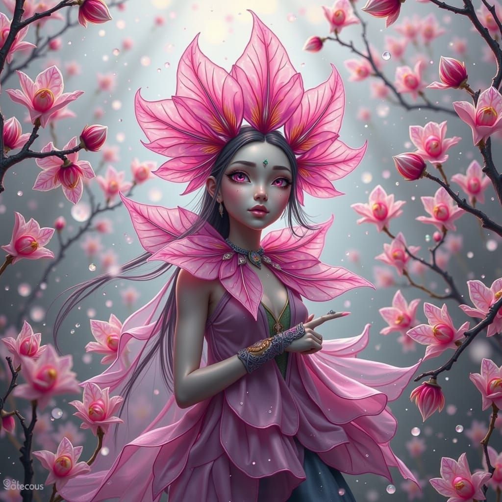 Fuchsia Flower Shapeshifter in Watercolor Style