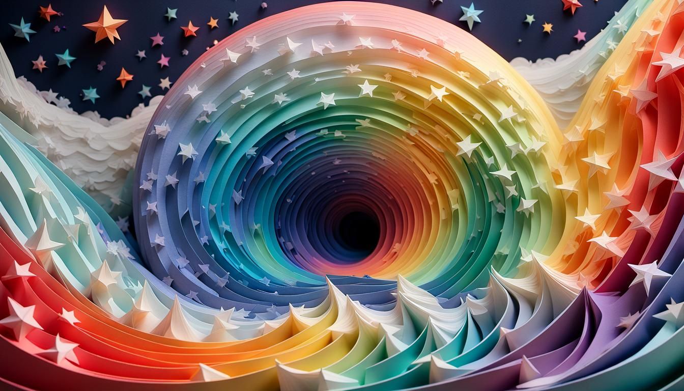 Iridescent Stars in Cosmic Rainbow Papercraft Maëlstrom