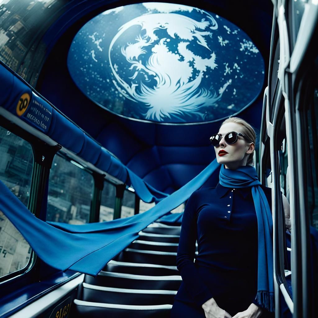 Woman on Bus in London in Cinematic Style