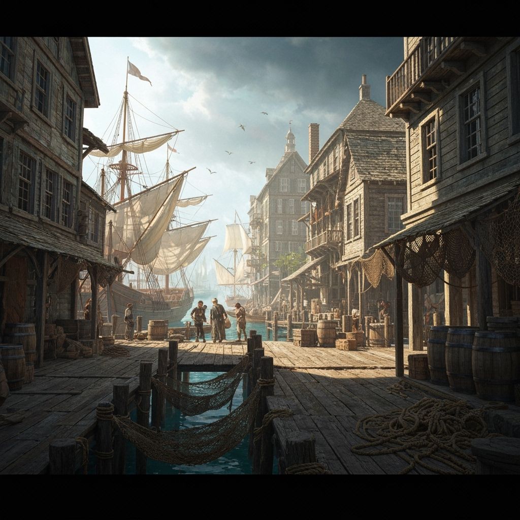 Bustling Southern Seaport Town Digital Matte Painting