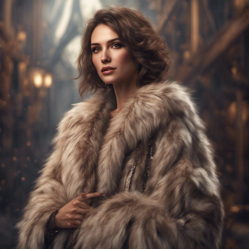 Beautiful Woman in Luxury Fur Coat: Digital Art