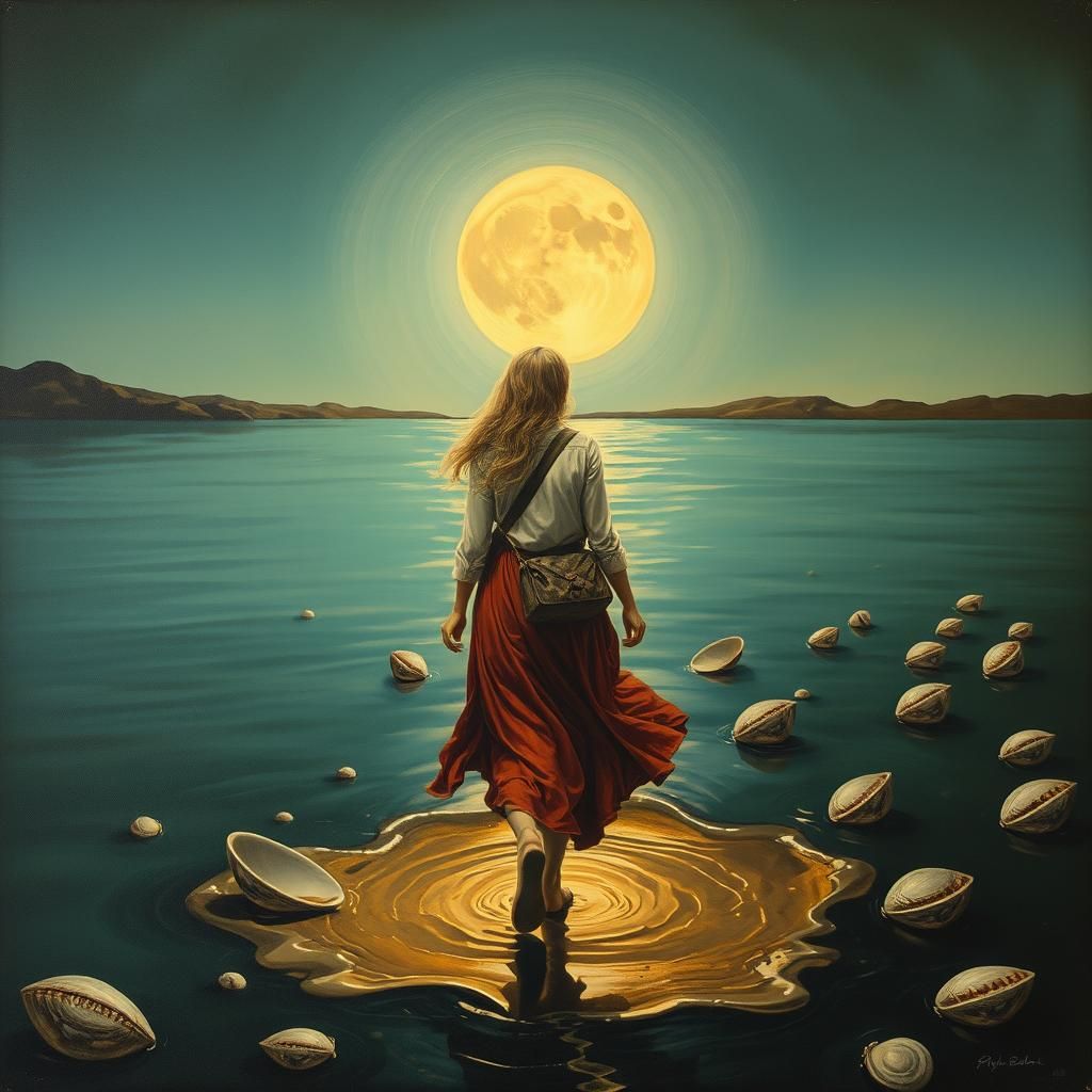 Surreal Encounter by the Water's Edge in Dali Style