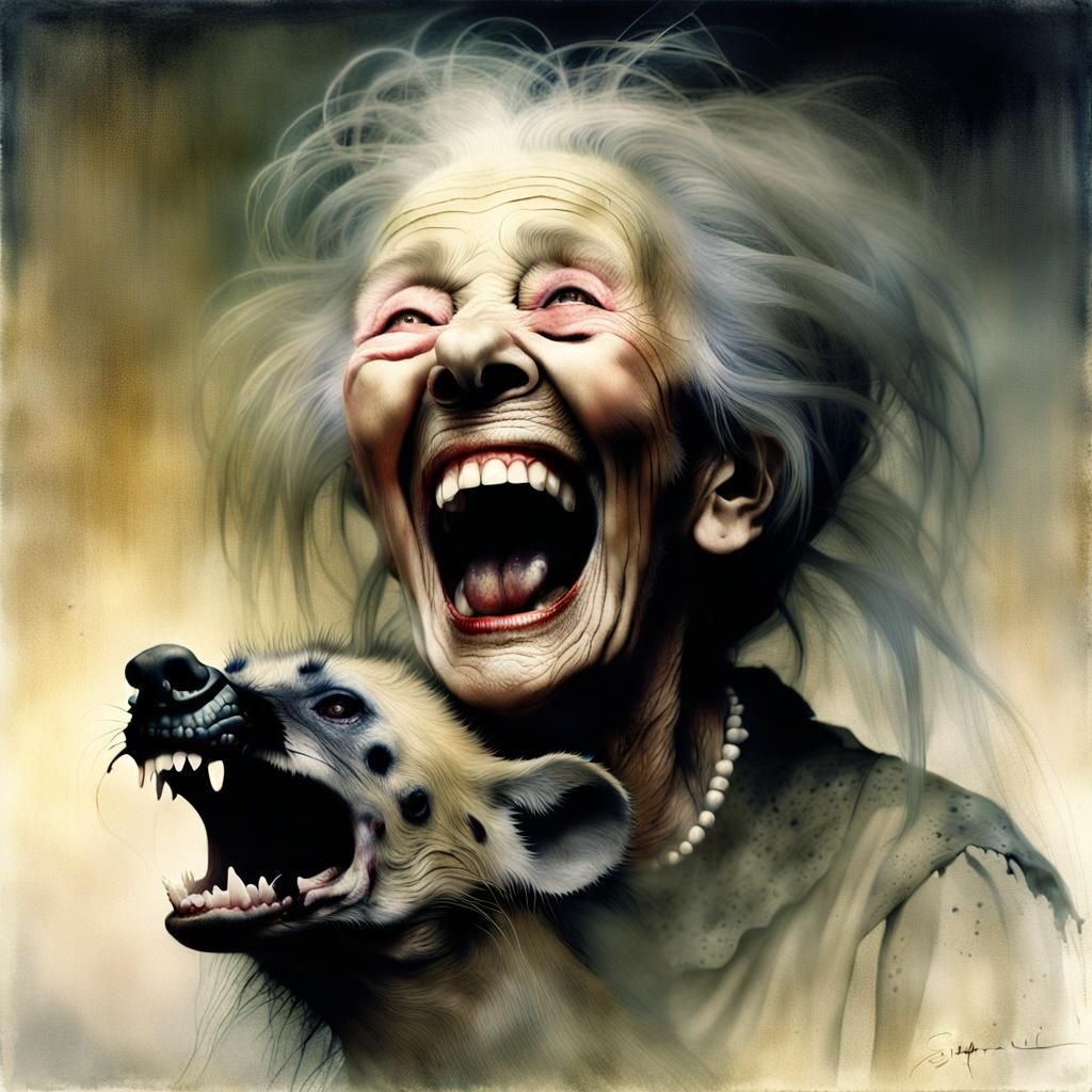Surrealist Photo: Laughing Woman and Hyena