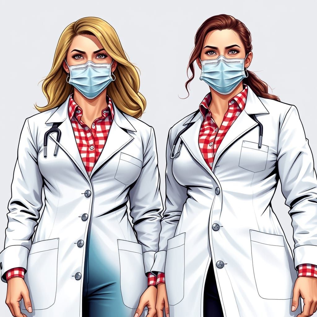 Muscular Female Dentists in Bold, Vibrant Lab Coats
