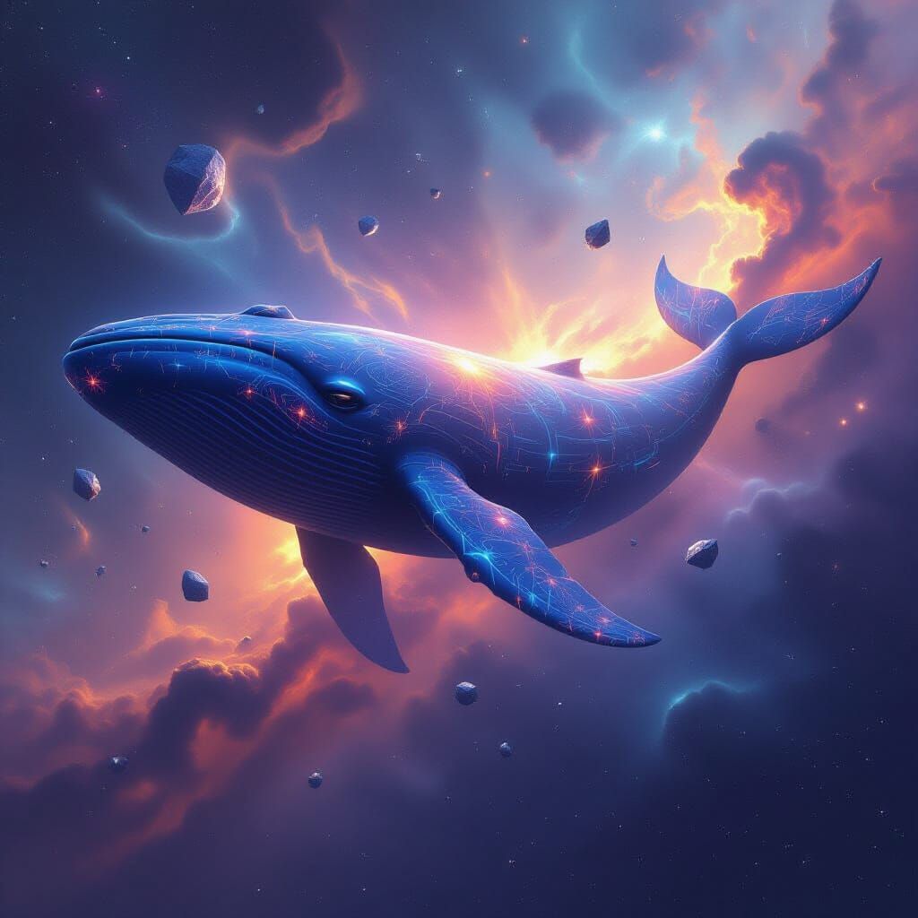 Ancient Celestial Whale Drifting Through Cosmic Nebula