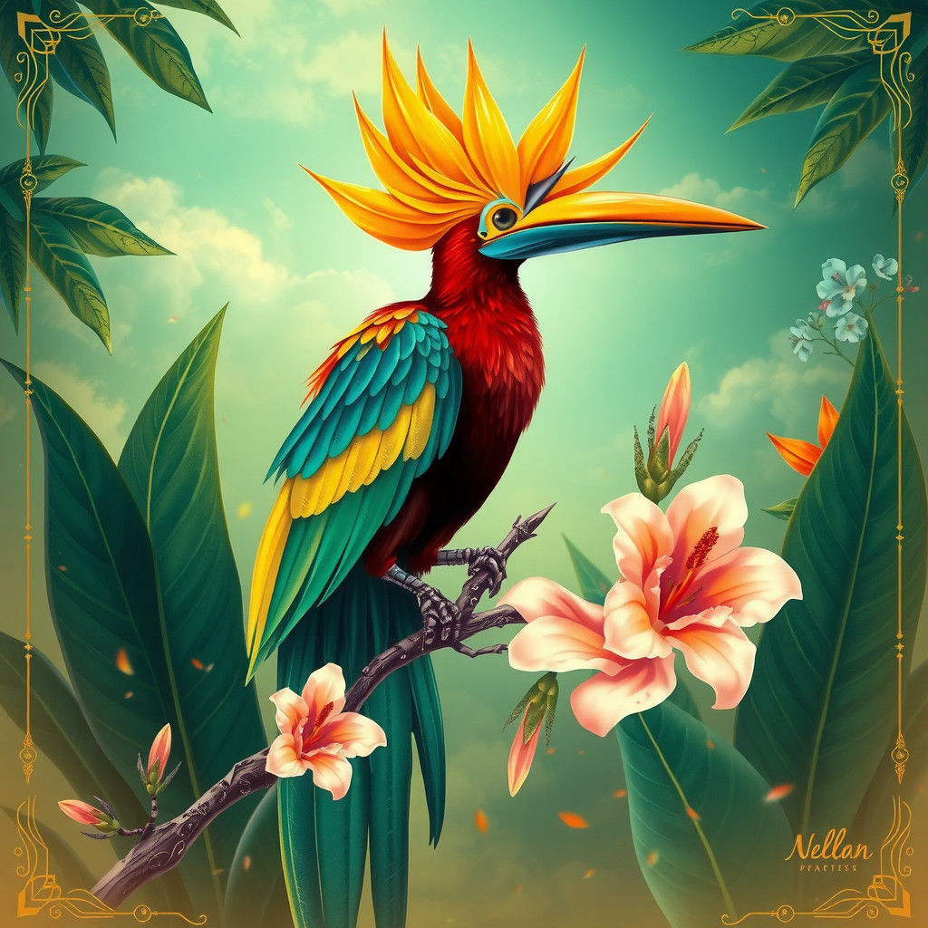 Majestic Bird of Paradise in Art Nouveau Style