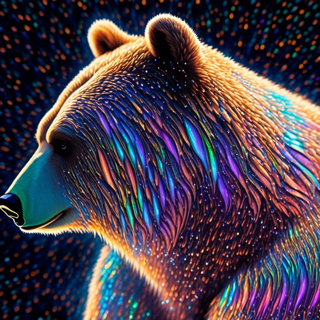 Iridescent Bear Reflecting Dichroic Lightning, Digital Art