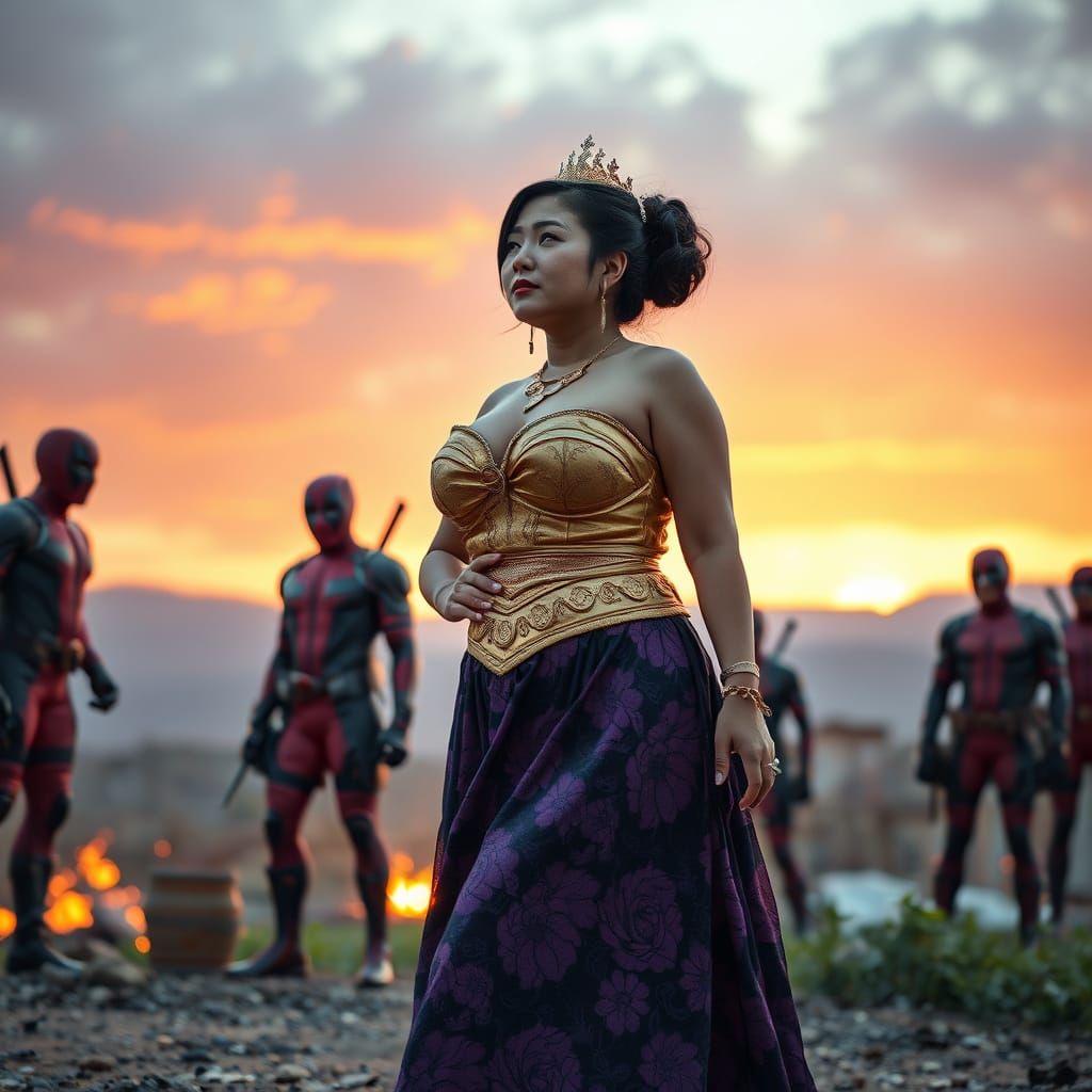 Korean Queen Surveys Battlefield with Deadpool