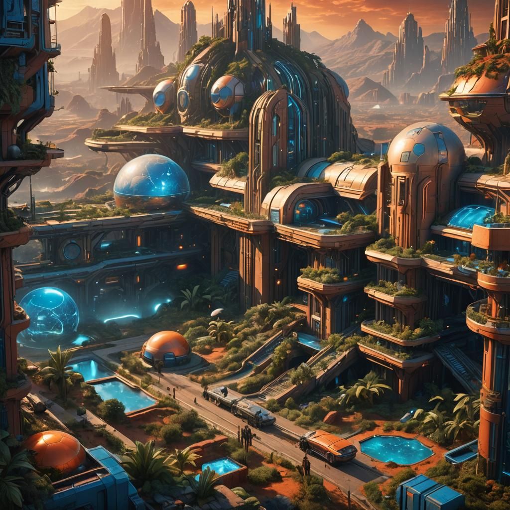 Vibrant Martian City of the Future: Matte Painting