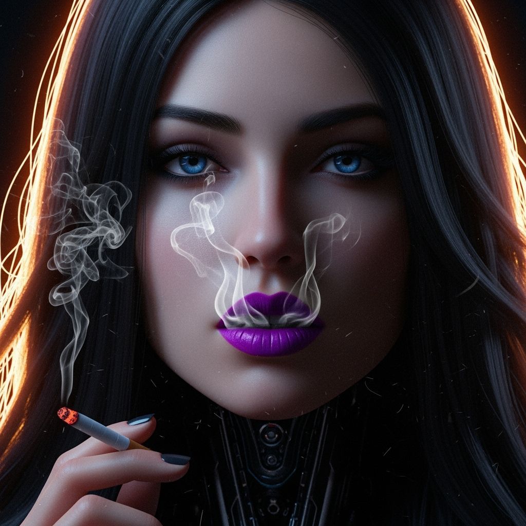 Woman with Blue Eyes Smoking: Stylized Photo-Illustration
