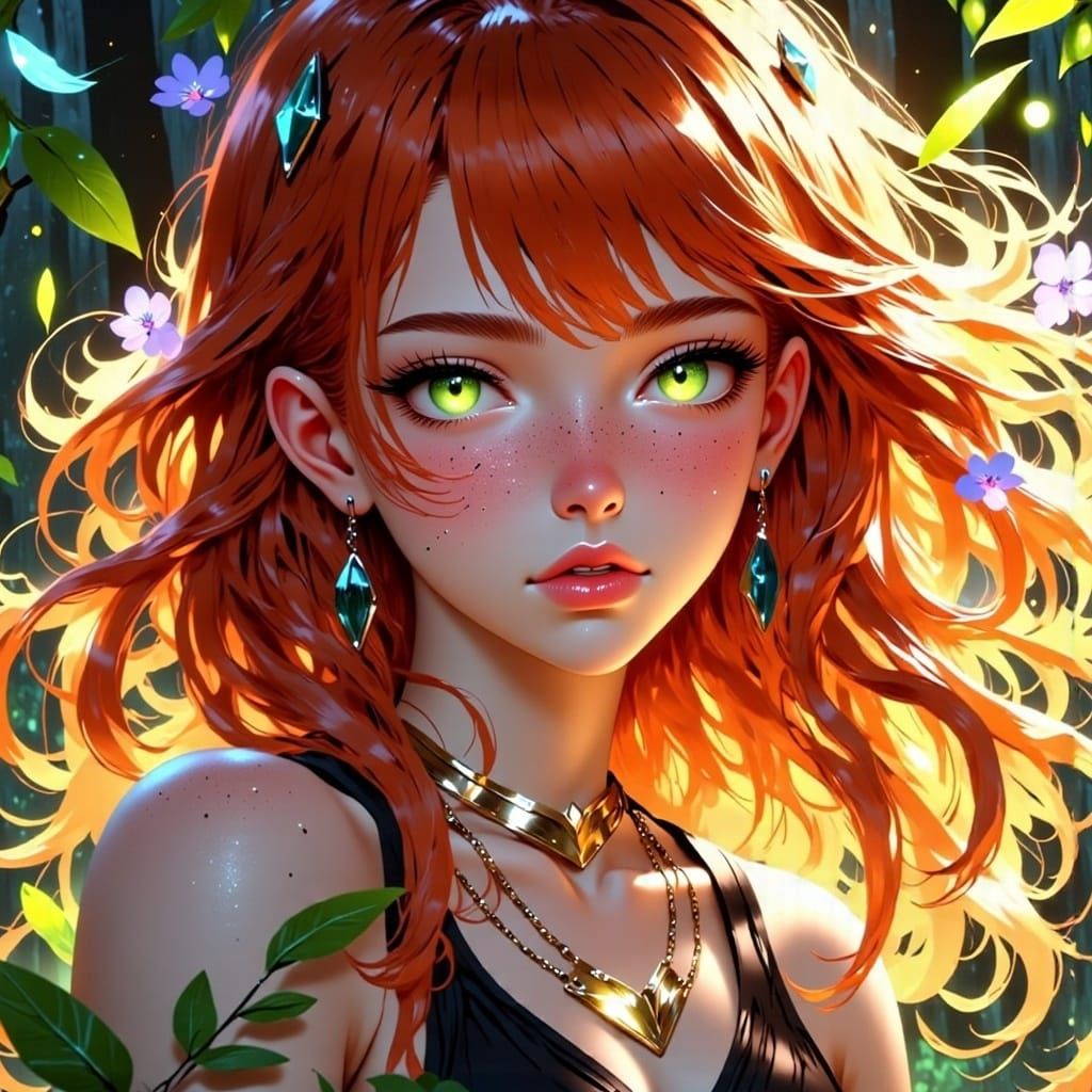 Redhead Woman with Green Eyes and Freckles Smiling