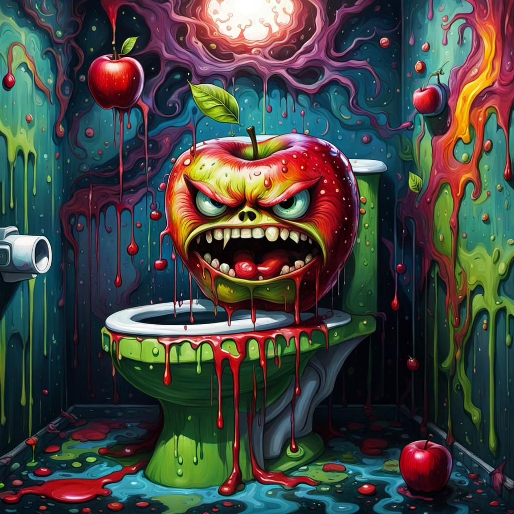 Angry Apple on Toilet: Psychedelic Art