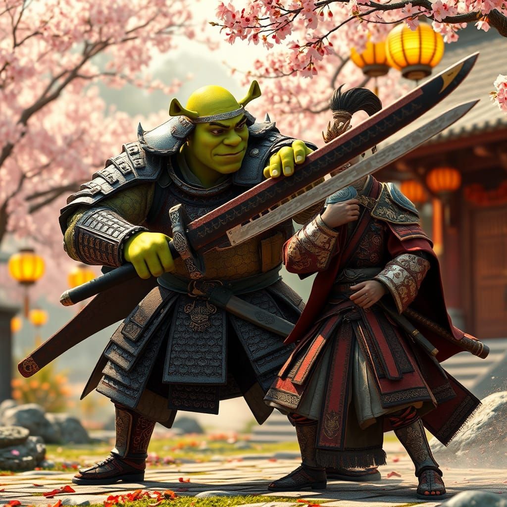 Samurai Shrek Battles Prince Charming in Japan