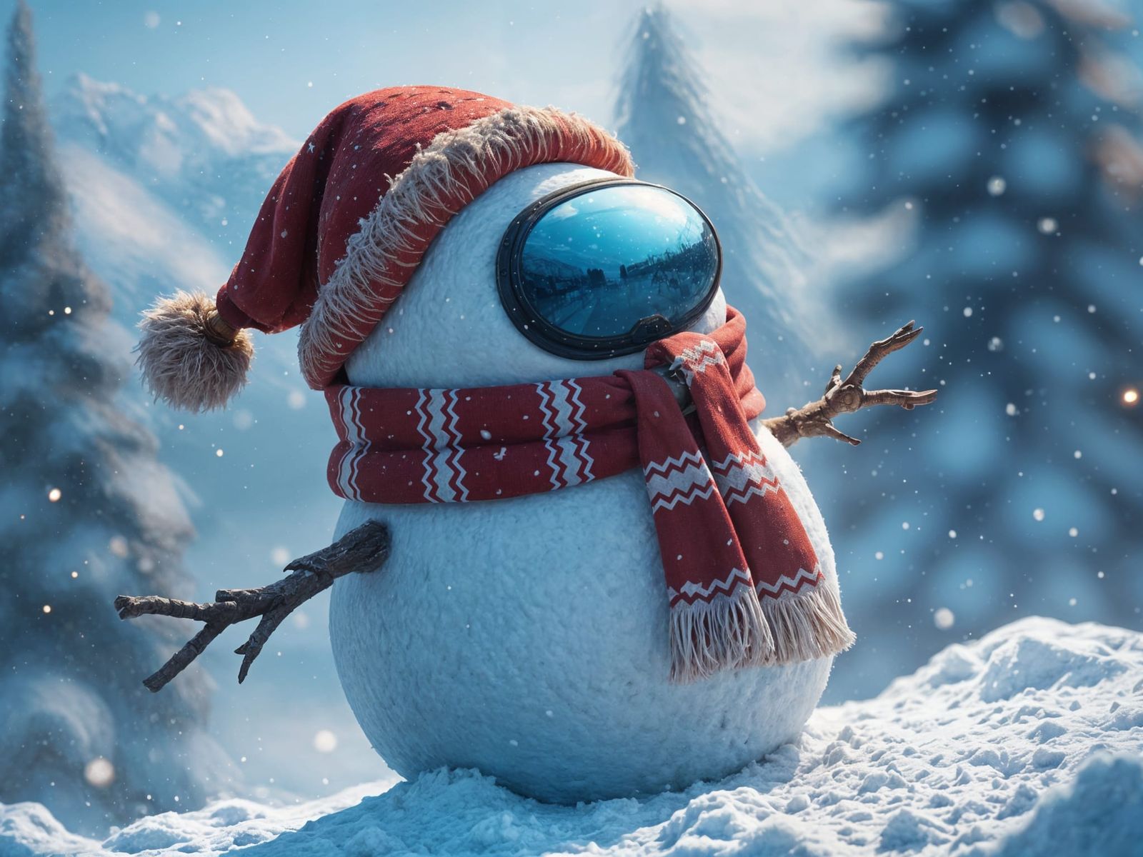 Ethereal Snowman Among Us Game Character in Vibrant Fantasy...