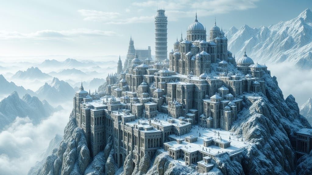 Iconic Landmarks on Snowy Mountain Summit